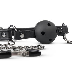 Ball Gag with Nipple Clamps - Black breathable - Shhh...