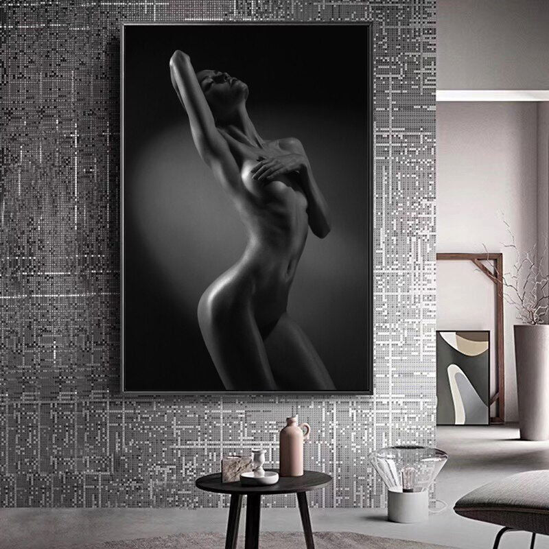 Beautiful slim woman shrouding breasts. Printed on quality art paper. - Shhh...
