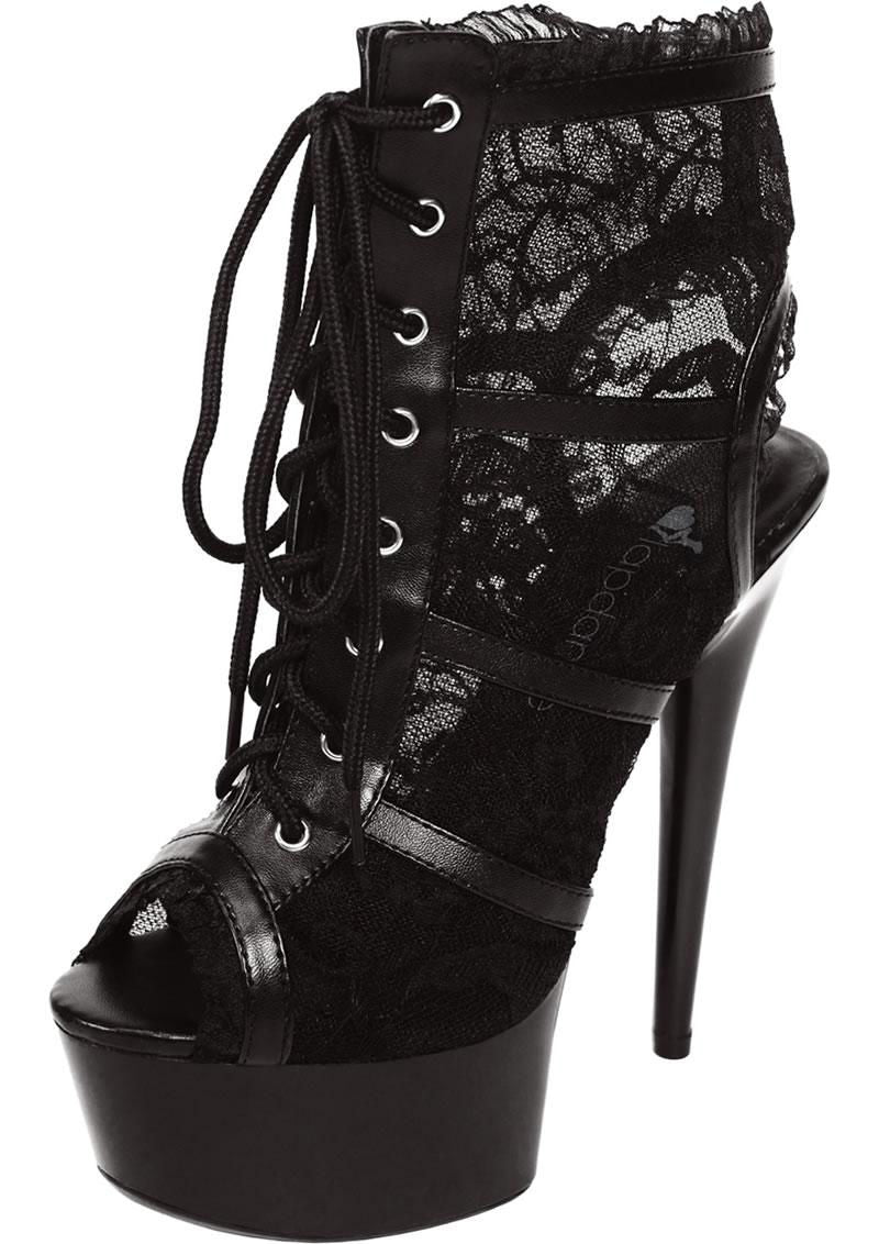 Black Lace Open Toe Platform Ankle Bootie 6in Heel Size AU 7 - Shhh...
