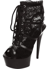 Black Lace Open Toe Platform Ankle Bootie 6in Heel Size AU 7 - Shhh...