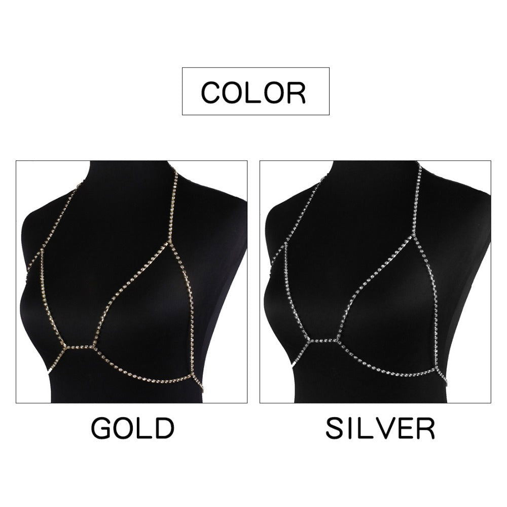 Body chain women's Rhinestone body bra harness gold or silver - Shhh...