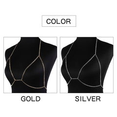 Body chain women's Rhinestone body bra harness gold or silver - Shhh...