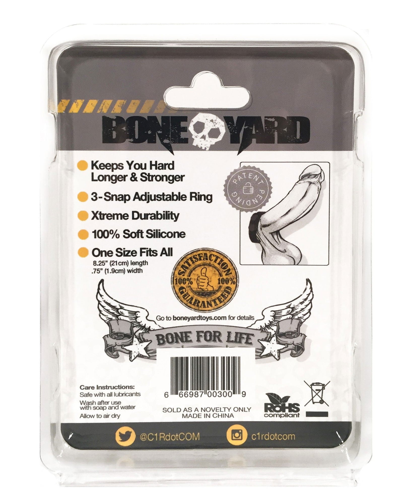 Boneyard Silicone Cock Strap - 3 Snap Ring - Black - Shhh...