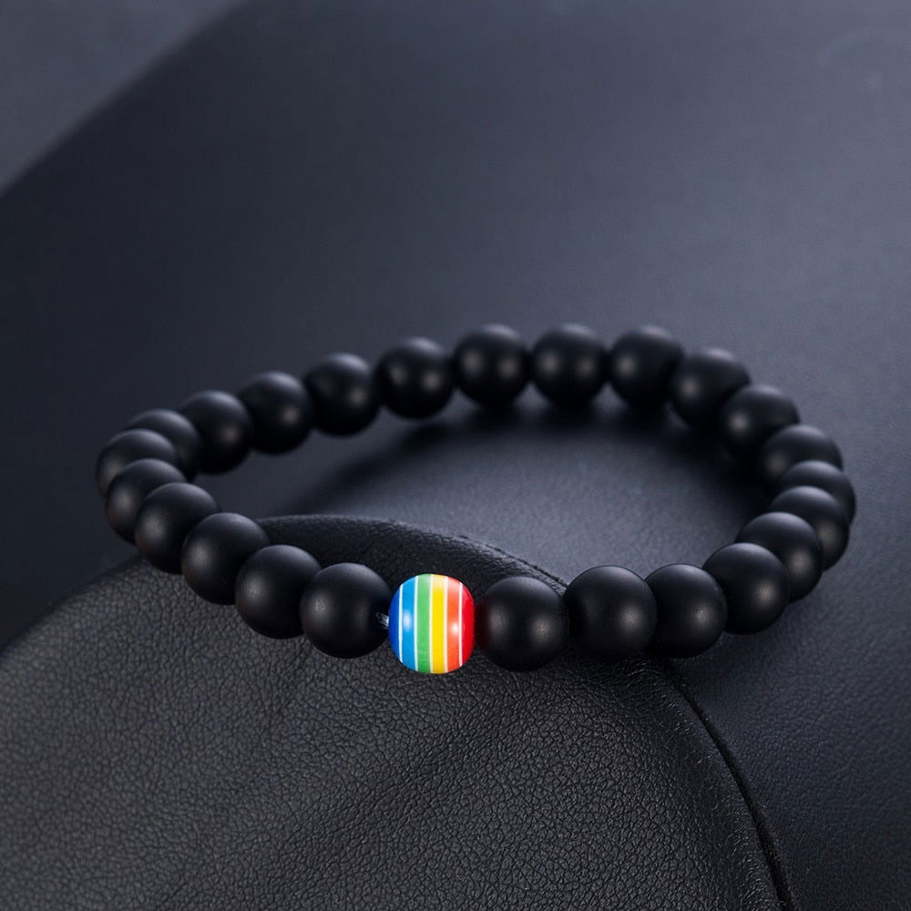 Bracelet LGBT Pride Unisex beaded bracelet Onyx black or Marble white - Shhh...
