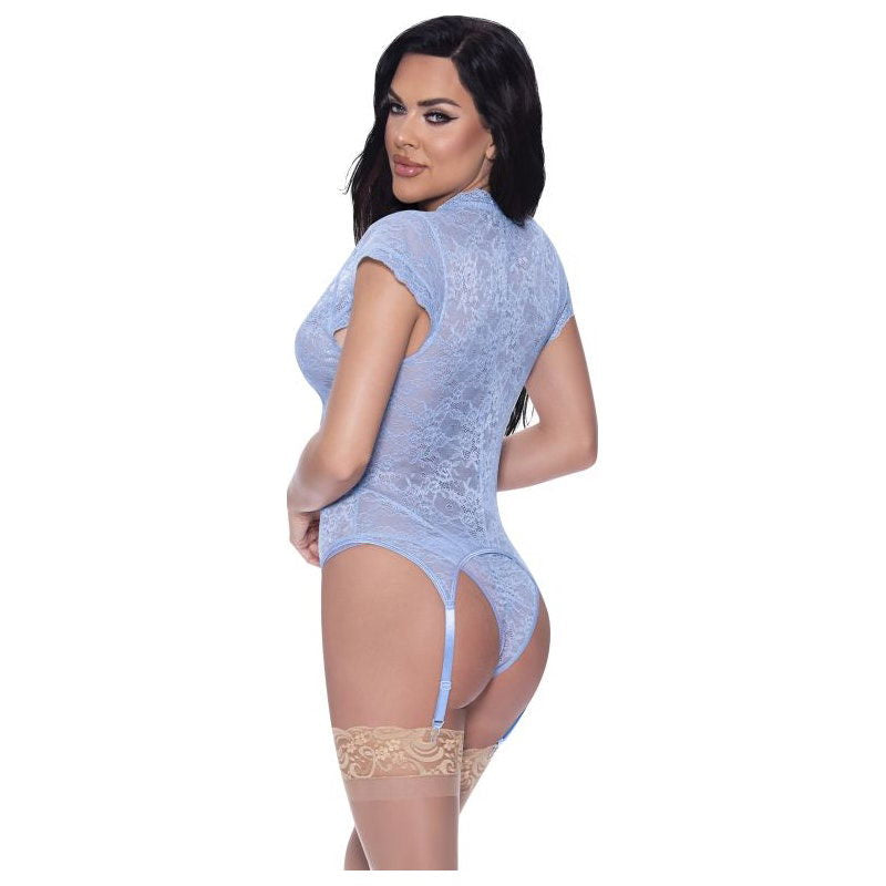 Cap Sleeve Basque and Thong Set Blue -  - 3 Sizes - Shhh...