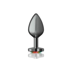 Cheeky Charms Gunmetal  Butt Plug w Heart Rainbow Jewel Medium - Shhh...