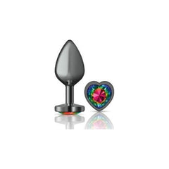 Cheeky Charms Gunmetal  Butt Plug w Heart Rainbow Jewel Medium - Shhh...