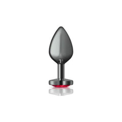 Cheeky Charms Gunmetal  Butt Plug w Heart Red Jewel Medium - Shhh...