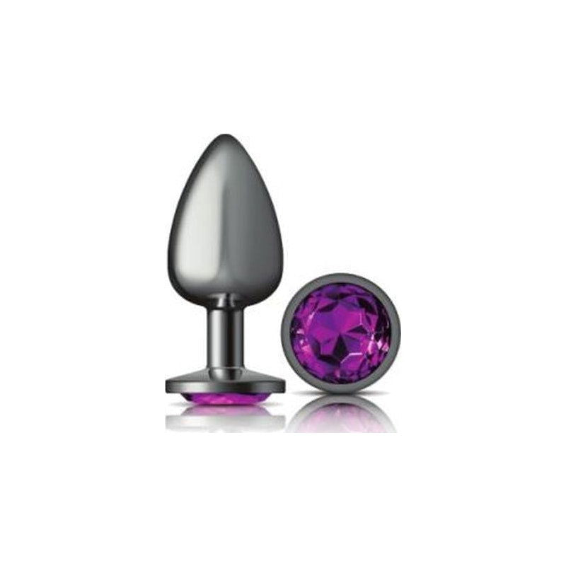Cheeky Charms Gunmetal Round Butt Plug w Purple Jewel Large - Shhh...