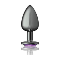 Cheeky Charms Gunmetal Round Butt Plug w Purple Jewel Large - Shhh...