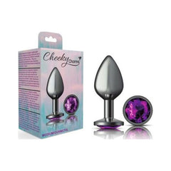 Cheeky Charms Gunmetal Round Butt Plug w Purple Jewel Medium - Shhh...