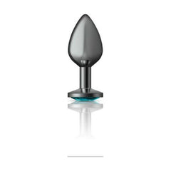 Cheeky Charms Gunmetal Round Butt Plug w Teal Jewel Medium - Shhh...