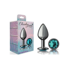 Cheeky Charms Gunmetal Round Butt Plug w Teal Jewel Medium - Shhh...