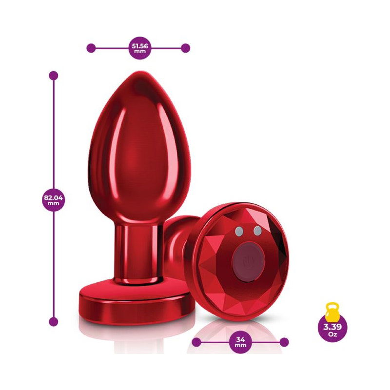 Cheeky Charms Red Rechargeable Vibrating Metal Butt Plug w Remote Medium - Shhh...
