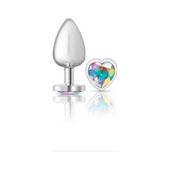Cheeky Charms Silver Metal  Butt Plug w Heart Clear Jewel Large - Shhh...