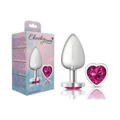 Cheeky Charms Silver Metal Butt Plug w Heart Pink Jewel Large - Shhh...