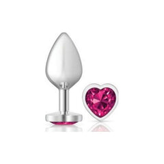 Cheeky Charms Silver Metal Butt Plug w Heart Pink Jewel Medium - Shhh...