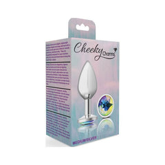 Cheeky Charms Silver Round Butt Plug w Clear Iridescent Jewel Medium - Shhh...