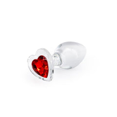 Crystal Desires Glass Butt Plug with Rose Heart Gem - Medium - Shhh...