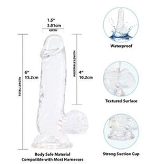 Crystal Dildo w Balls 6in Clear - Shhh...