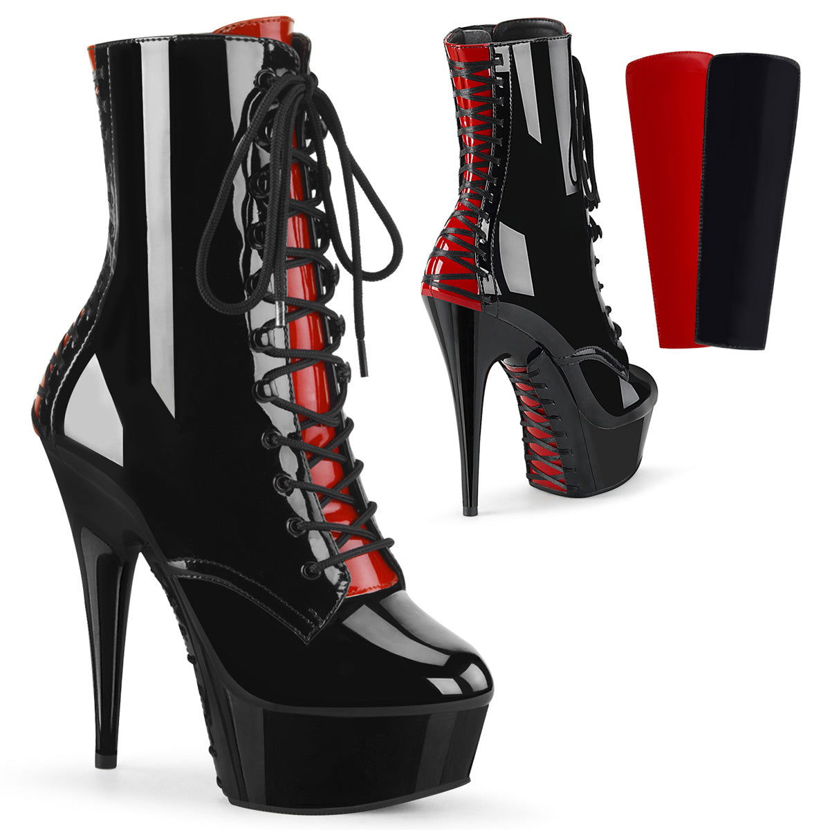 Delight 1020 FH platform Ankle boot with 6 inch heel - Red Black Patent - Shhh...