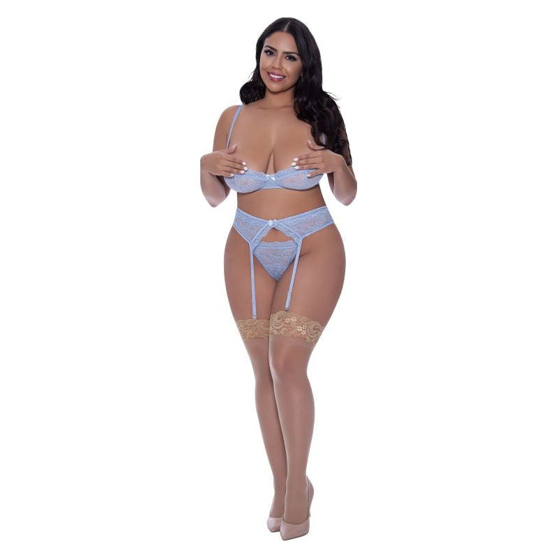 Demi Bra Garter and Thong Set - 3 sizes - Shhh...
