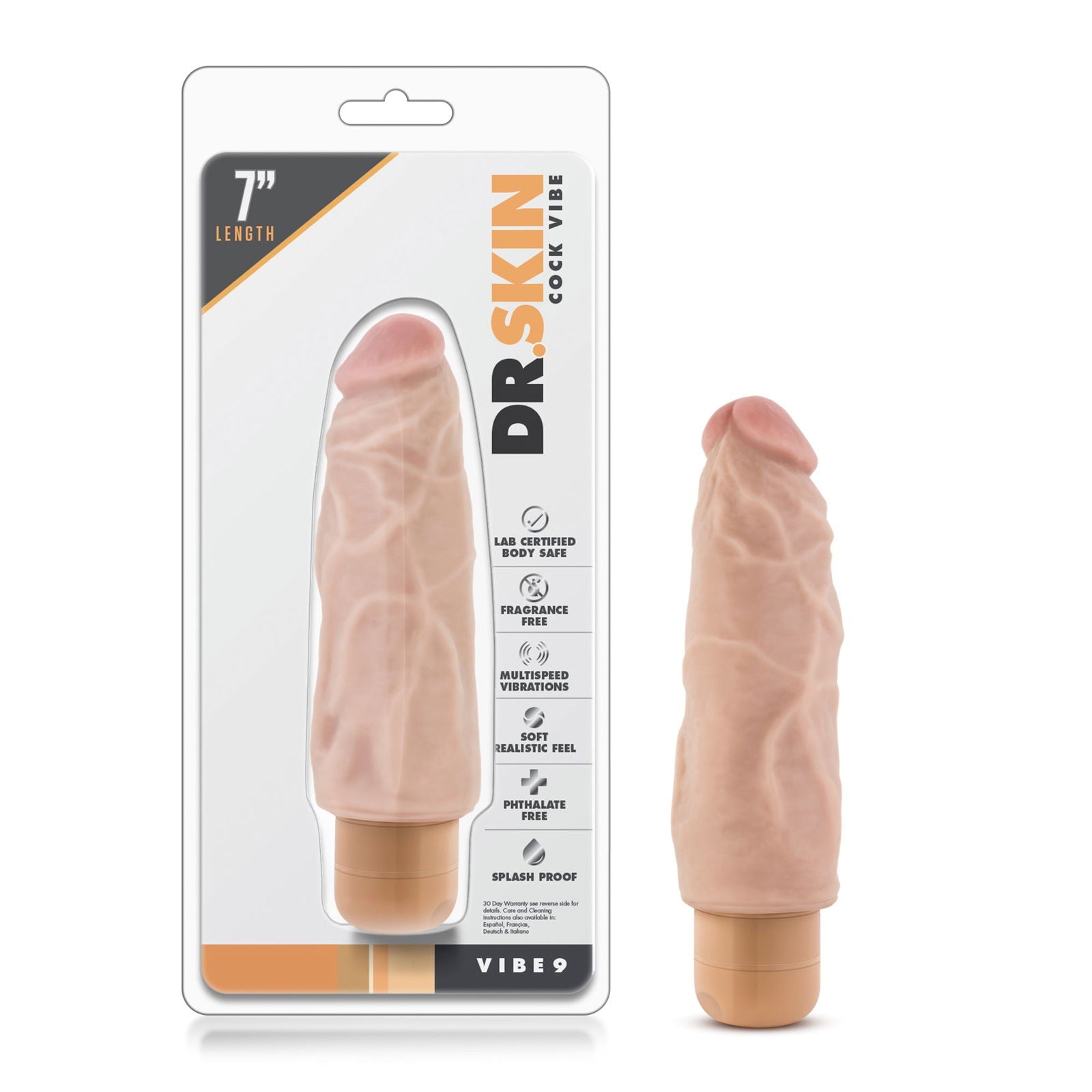 Dr Skin Cock Vibe 9 7.5in Vibrating Cock Beige - Shhh...