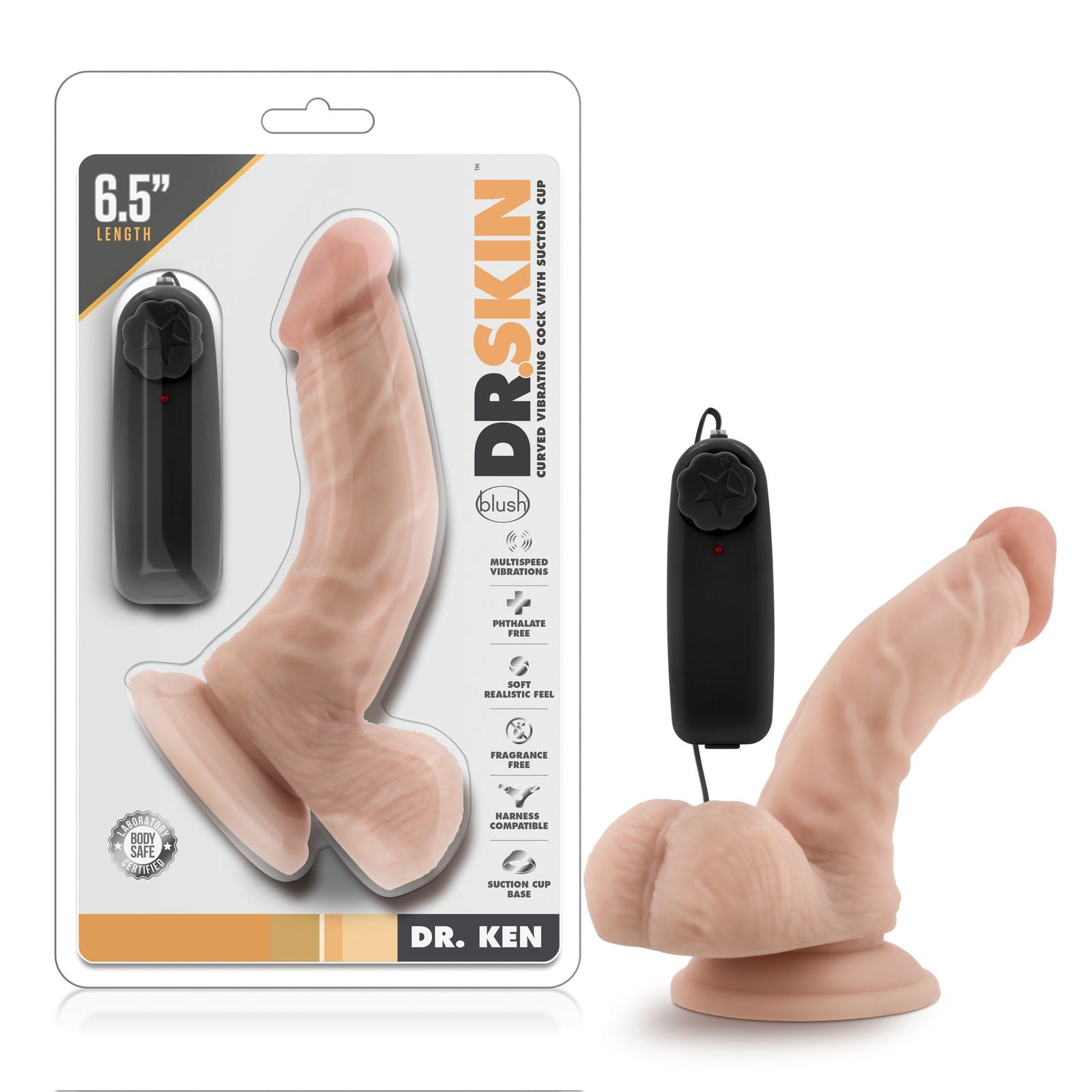 Dr Skin Dr Ken 6.5in Vibrating Cock with Suction Cup Vanilla - Shhh...