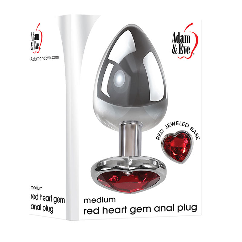 Adam & Eve Red Heart Gem Metal Anal Plug - Medium