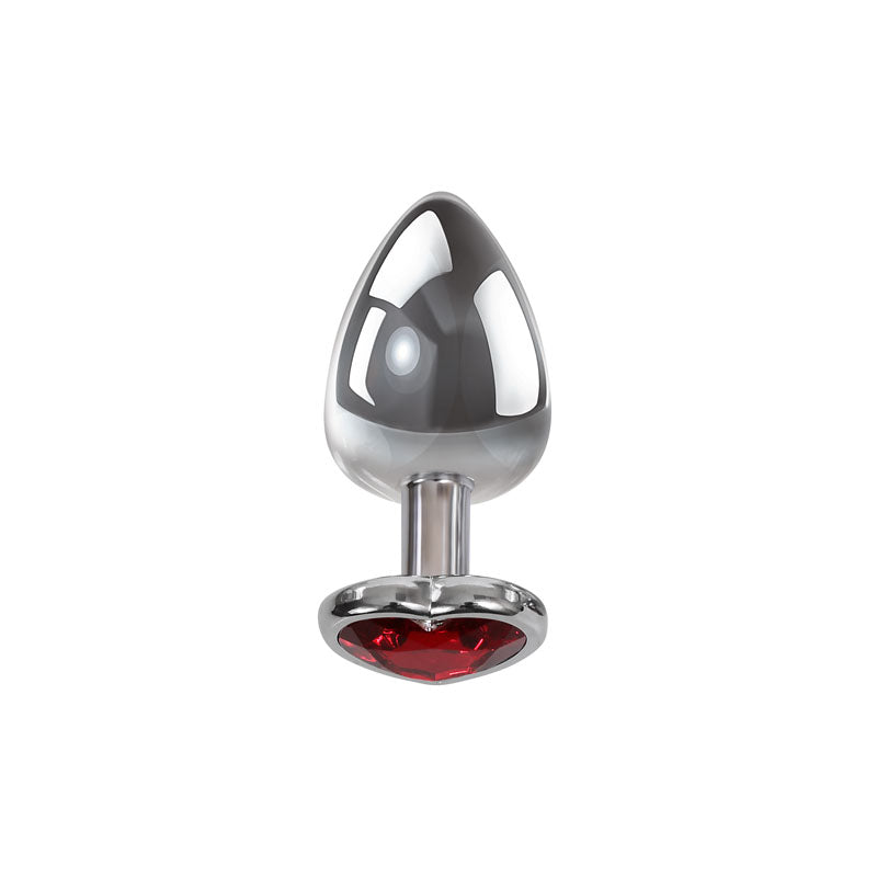 Adam & Eve Red Heart Gen Anal Plug - Large - Metallic 9.5 cm Butt Plug with Heart Gem Base