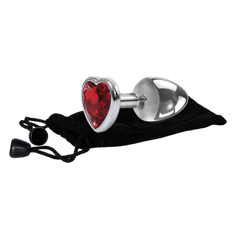 Adam & Eve Red Heart Gen Anal Plug - Large - Metallic 9.5 cm Butt Plug with Heart Gem Base