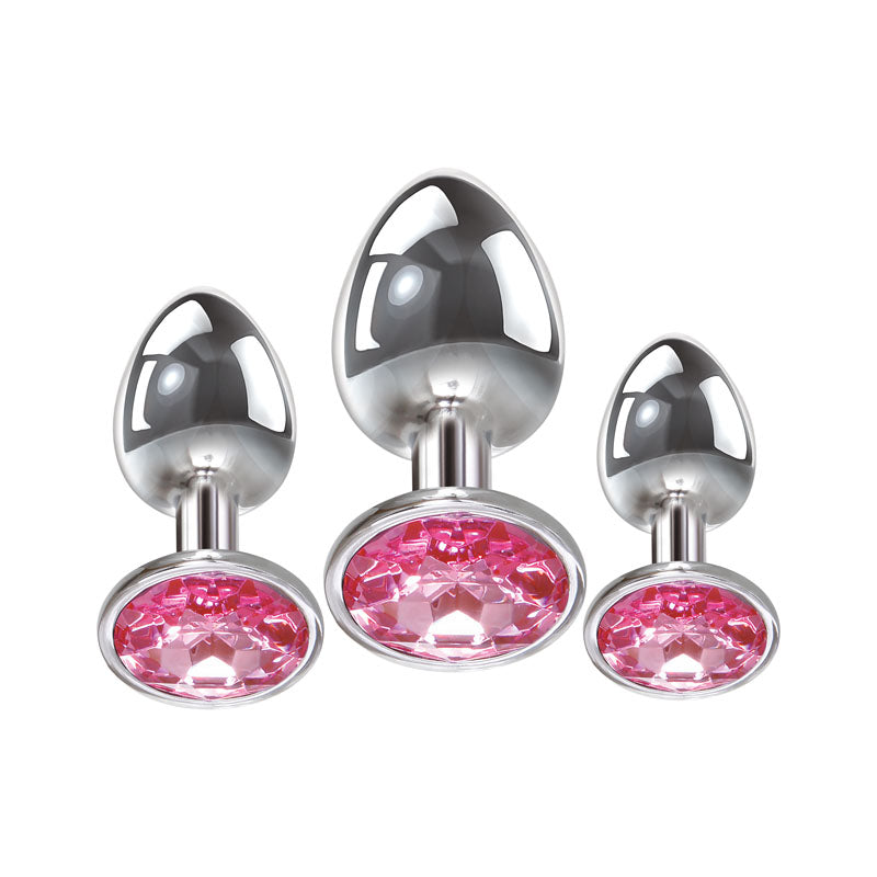 Adam & Eve Metallic Butt Plug Set with Pink Gems - Set of 3