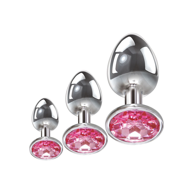 Adam & Eve Metallic Butt Plug Set with Pink Gems - Set of 3