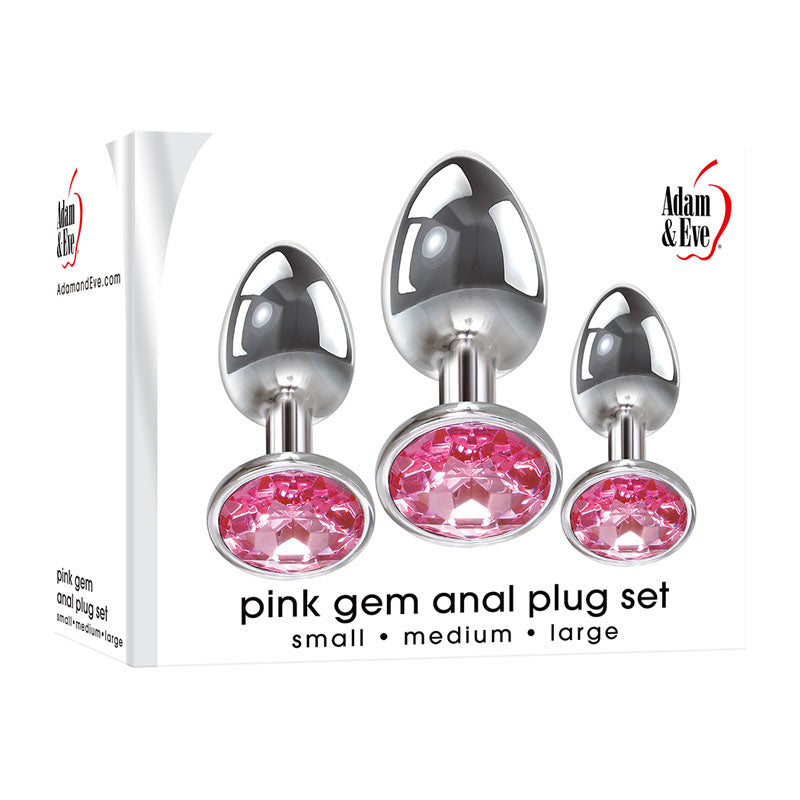 Adam & Eve Metallic Butt Plug Set with Pink Gems - Set of 3