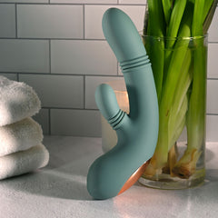 Evolved RUB ME TENDER - Green USB Rechargeable Gyrating & Thrusting Rabbit Vibrator