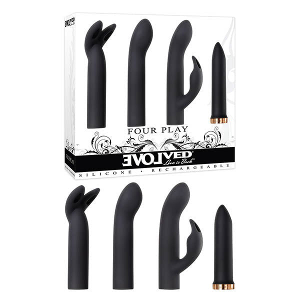 Evolved Four Play - Black USB Rechargeable Bullet with 3 Sleeves - Shhh...