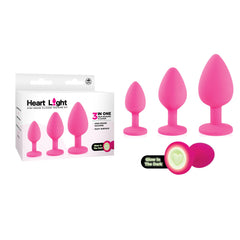 Heart Light Silicone Butt Plug Set - Pink