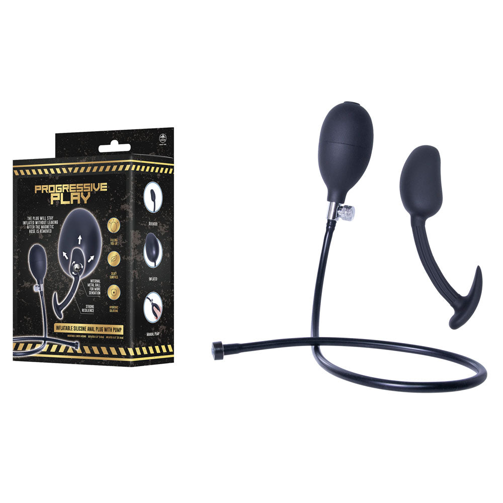 Progressive Play - Inflatable Silicone Anal Plug with Pump - Black 22.4 cm Inflatable Butt Plug