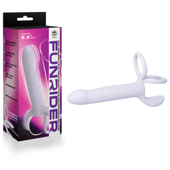 Funrider - White Cock Ring with 14 cm USB Rechargeable Double Penetrator