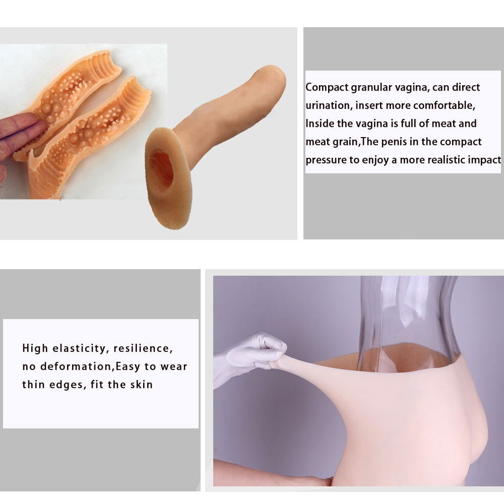 Female torso pants in silicone with penis sleeve & vaginal tract - Shhh...