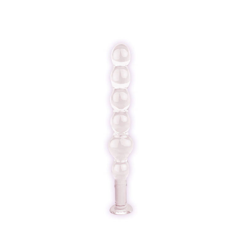 First Glass 17cm Elliptical Beaded Glass Dildo - Clear - Shhh...