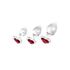 Adam & Eve RED HEART GEM GLASS PLUG SET -  Glass Butt Plugs - Set of 3 Sizes
