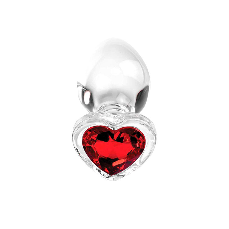 Adam & Eve RED HEART GEM GLASS PLUG SET - Clear Glass Butt Plugs - Set of 3 Sizes