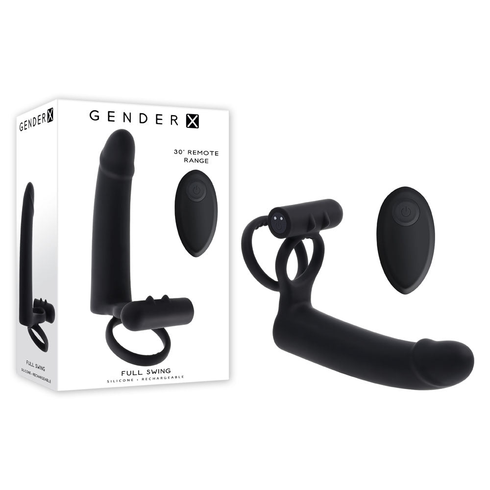 Gender X FULL SWING -  USB Rechargeable Vibrating Cock Ring with Double Penetrator Dildo