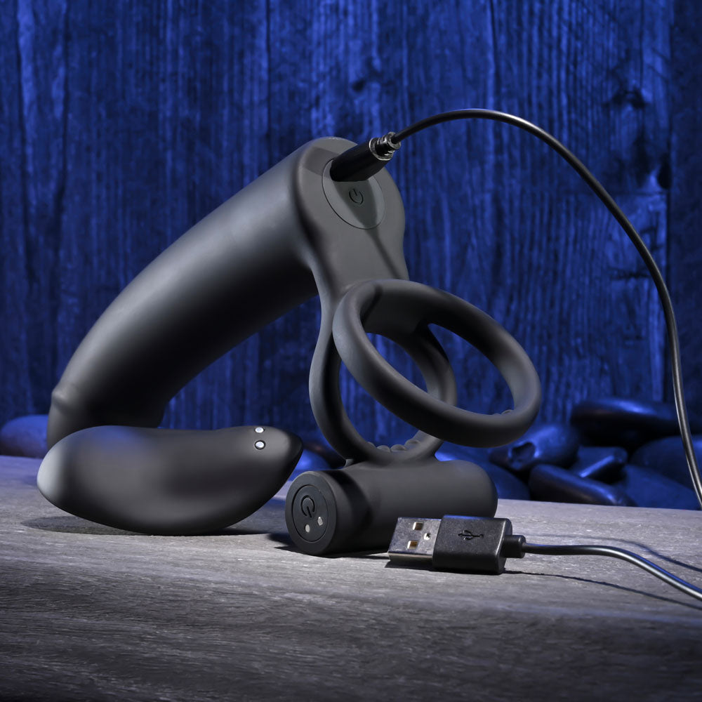 Gender X FULL SWING -  USB Rechargeable Vibrating Cock Ring with Double Penetrator Dildo