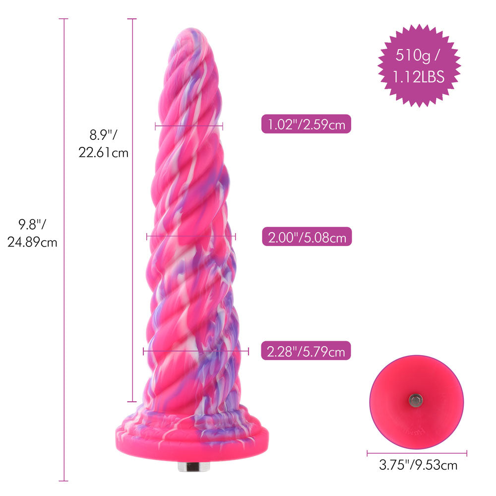 HiSmith Spiral Tapered Fantasy Dildo With Kliclok - Pink 25.5 cm Fantasy Dildo with Kliclok Machine Attachment