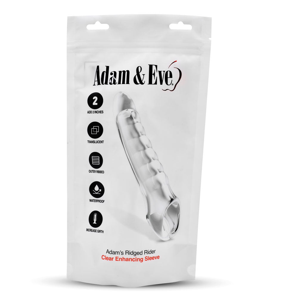 Adam & Eve Ridged Rider 2 Inch 50mm Penis Extension - Clear