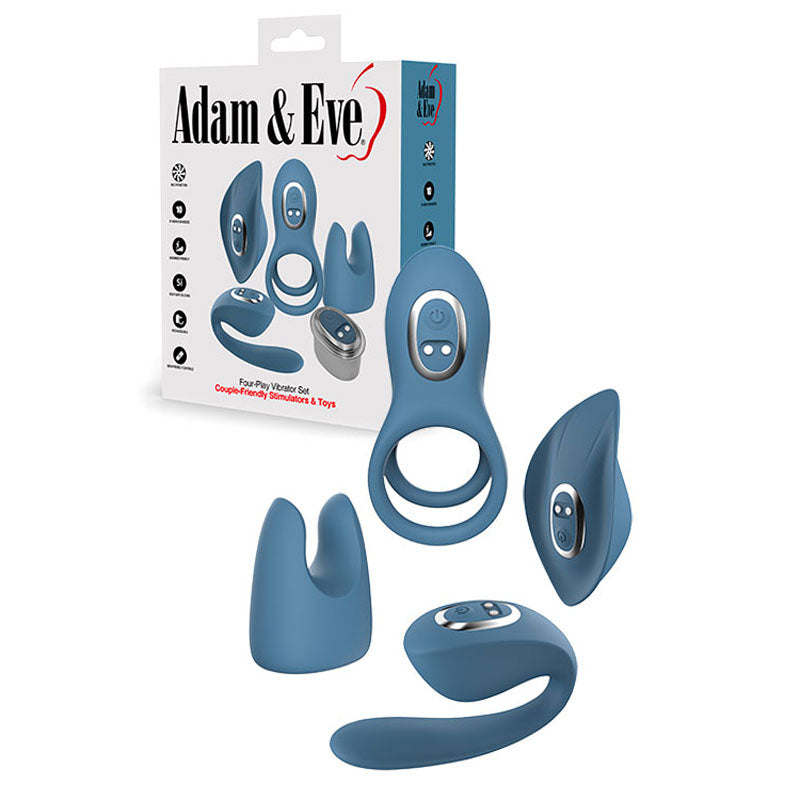 Adam & Eve FOUR-PLAY Vibrator Set -  USB Rechargeable Couples Play Kit