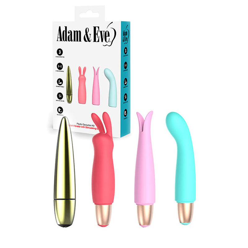 Adam & Eve PLAYFUL SEDUCTION USB Rechargeable Vibrator with 3 Interchangeable Sleeves