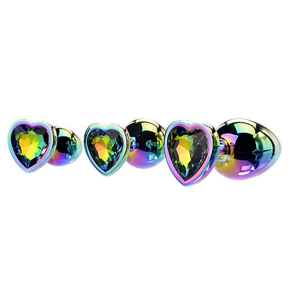 Adam & Eve RAINBOW HEART GEM ANAL TRAINING SET - Multicoloured Metal Anal Plugs with Gem Bases - Set of 3 Sizes